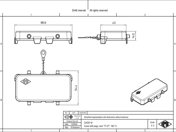 protection cover, size 77.27, 180°C alu, 4 pegs, eyelet