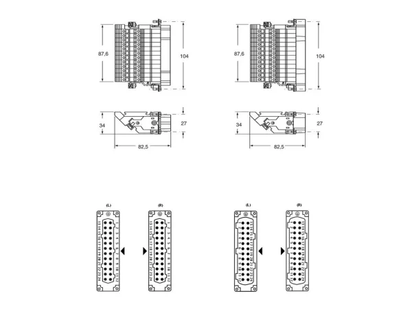 female insert, size 104.27, 24p+PE, silver, screw, 16A, 400V, right