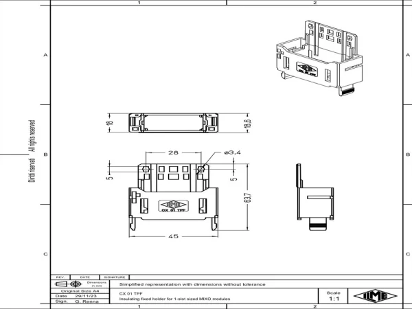 MIXO holder for mounting on DIN EN 60715 rail, for 1 MIXO module