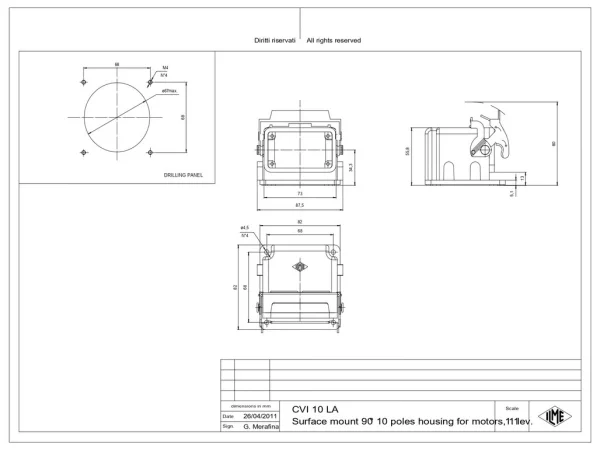bulkhead mounting housing, angled, size 57.27, v-type alu, 1 lever, open bottom, without gasket