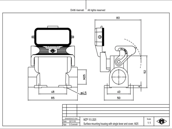 surface mounting housing, size 49.16, IL-BRID alu, 1 lever, 1xM25 side, cover metal