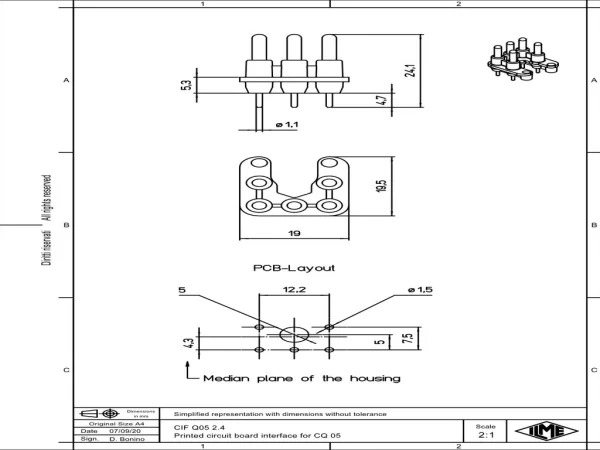 PCB-adapter, 5p+GND, 10A, 250V, for PCB-size up to 2,4mm
