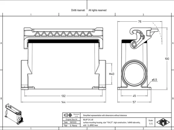 surface mounting housing, size 104.27, IL-BRID stainless steel, 1 lever, 1xM40 side