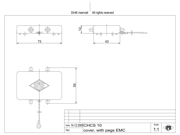 protection cover, size 57.27, EMC alu, 4 pegs, eyelet