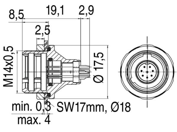 Male panel mount connector