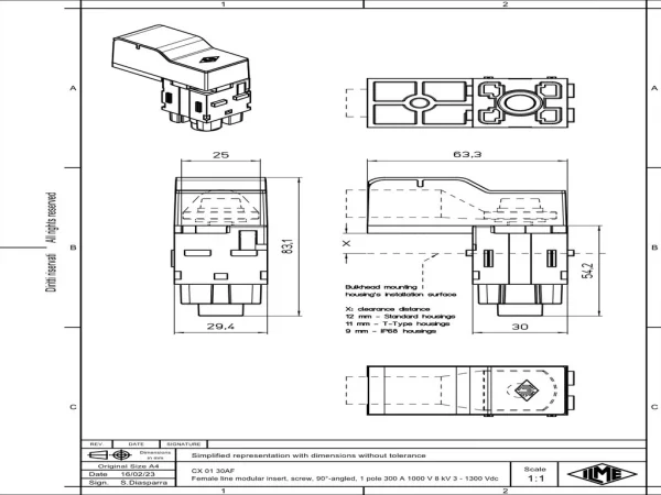 female insert, MIXO, 2MU, 1p, screw, 300A, 1000V