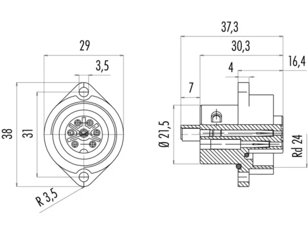 Female panel mount connector