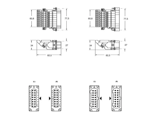female insert, size 77.27, 16p+PE, silver, screw, 16A, 400V, right