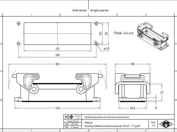 bulkhead mounting housing, size 104.27, T-TYPE /W plastic, 2 levers