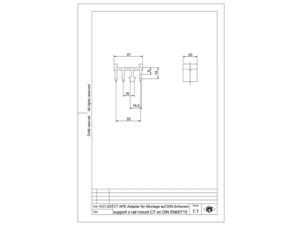 adapter, plastic, for inserts CT, mounting on DIN rail