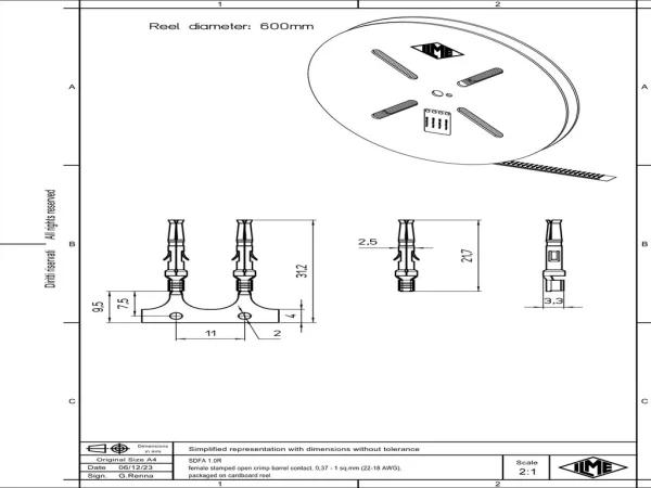 female contact, 0,37-1mm², silver, stamped crimp, 10A, series SD
