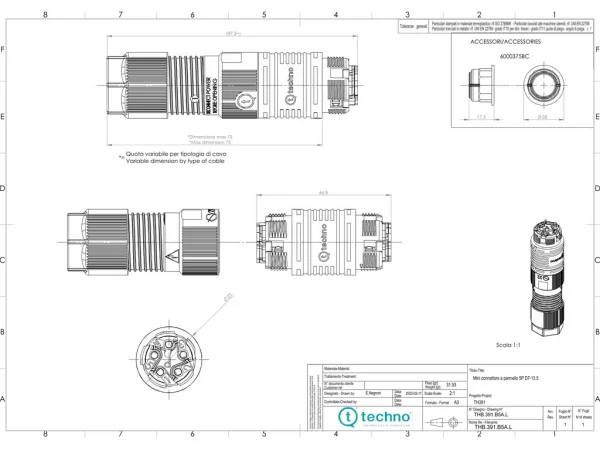 Joint connector panel-mounted NC, Screw, 5P