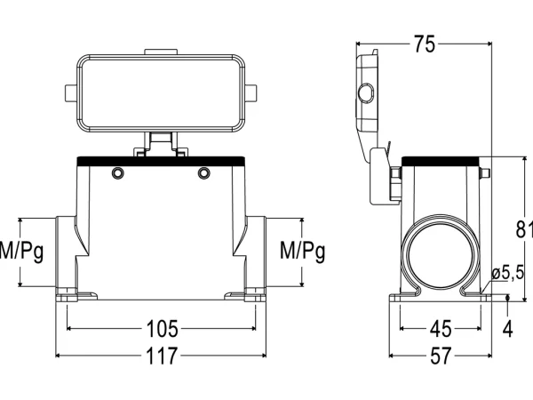 surface mounting housing, high, size 77.27, C-TYPE alu, 4 pegs, 2xM40 side, cover metal