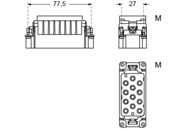 male insert, size 77.27, 12+2p+PE, HNM, 40+10A, 690+250V