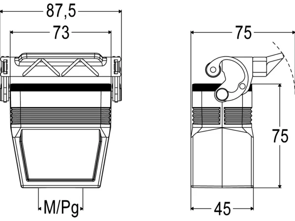hood, high, size 57.27, C-TYPE alu, 1 lever, 1xM25 top, no adaptor