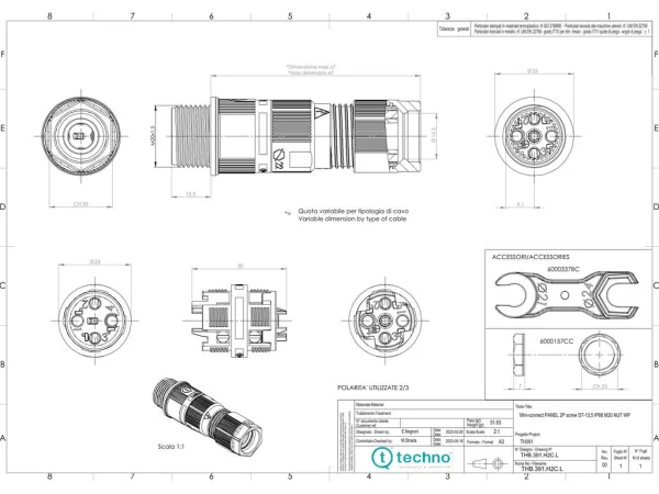 Joint connector panel-mounted, screw with wire protector
