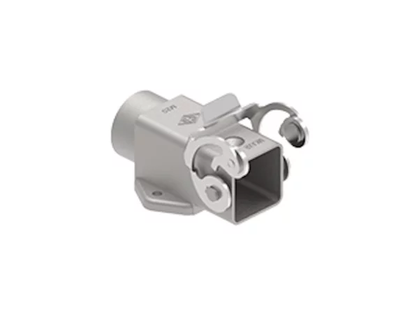bulkhead mounting housing, angled, size 21.21, 180°C zinc, 1 lever stainless steel, 1xM20 side, closed bottom