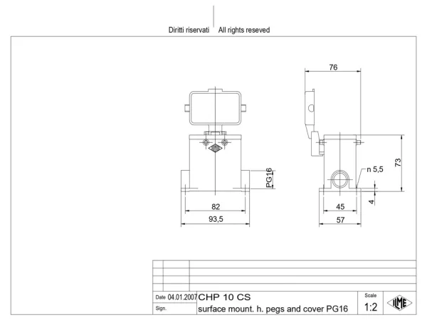surface mounting housing, size 57.27, C-TYPE alu, 4 pegs, 1xPG16 side, cov.