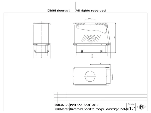 hood, size 104.27, BIG alu, 4 pegs, 1xM40 top, extended terminal compartment