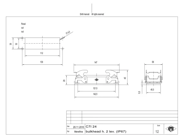 bulkhead mounting housing, size 104.27, V-TYPE alu, 2 levers