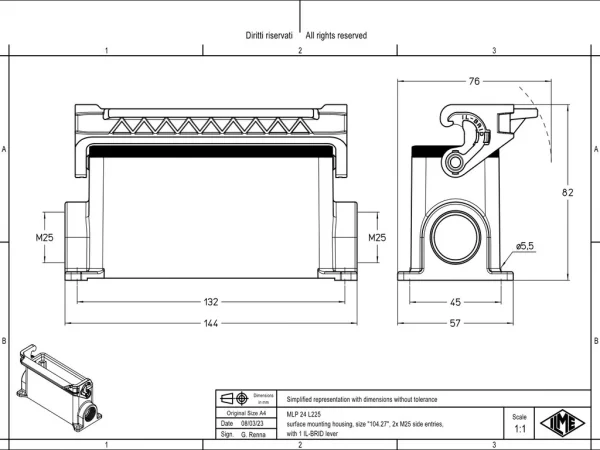 surface mounting housing, size 104.27, IL-BRID stainless steel, 1 lever, 2xM25 side