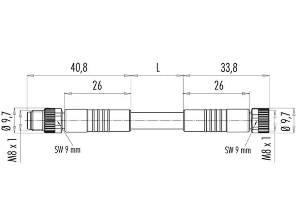 Male cable connector M8x1 - Female cable connector M8x1