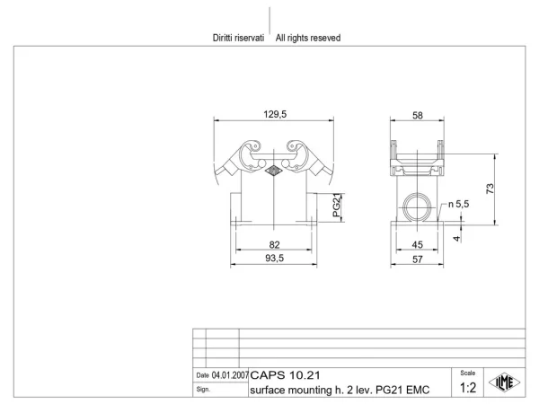 surface mounting housing, high, size 77.27, C-TYPE alu, 4 pegs, 1xPG29 side, cov.