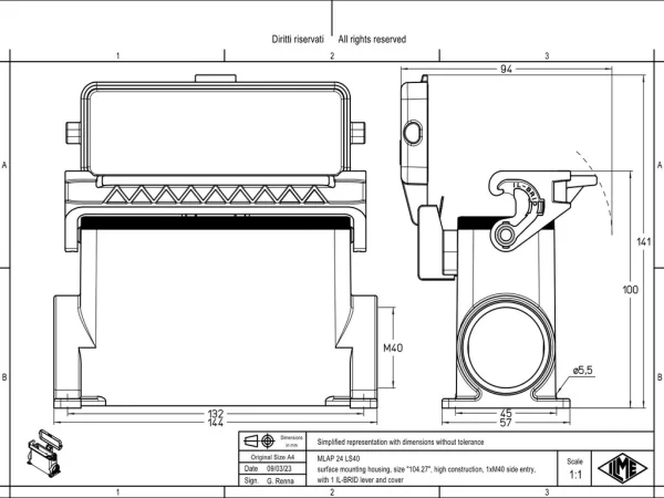 surface mounting housing, size 104.27, IL-BRID stainless steel, 1 lever, 1xM40 side