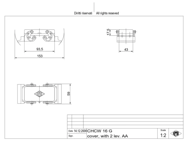 protection cover, size 77.27, W-type alu, 2 levers, gasket, loop