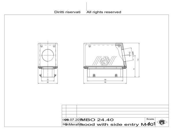 hood, size 104.27, BIG alu, 4 pegs, 1xM40 side, extended terminal compartment