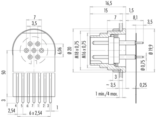 Male panel mount connector