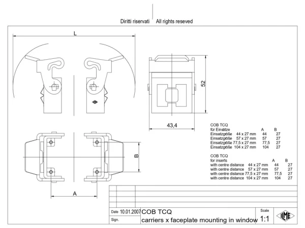 connector carrier, COB plastic, 2 levers, for mounting in cut-outs