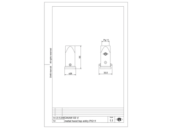 hood, size 21.21, W-TYPE alu, 2 pegs, 1xPG11 top