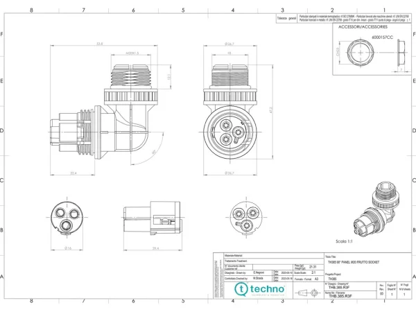 Mini socket connector panel-mounted