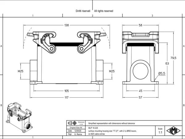 surface mounting housing, size 77.27, IL-BRID stainless steel, 2 levers, 2xM25 side