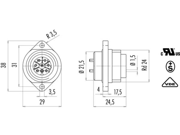 Male panel mount connector