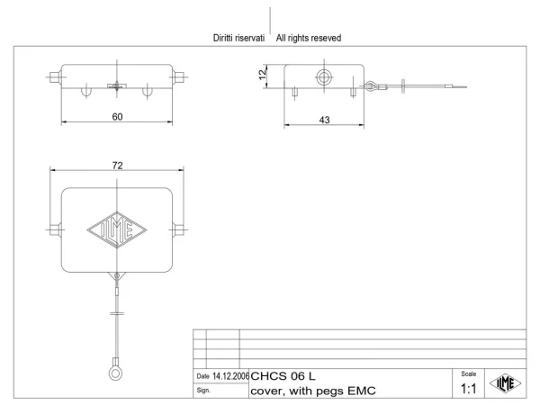 protection cover, size 44.27, EMC alu, 2 pegs, eyelet