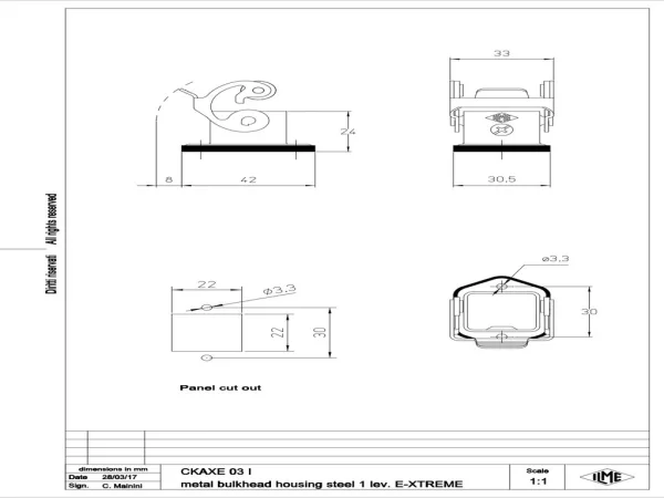 bulkhead mounting housing, size 21.21, E-Xtreme alu, 1 lever stainless steel