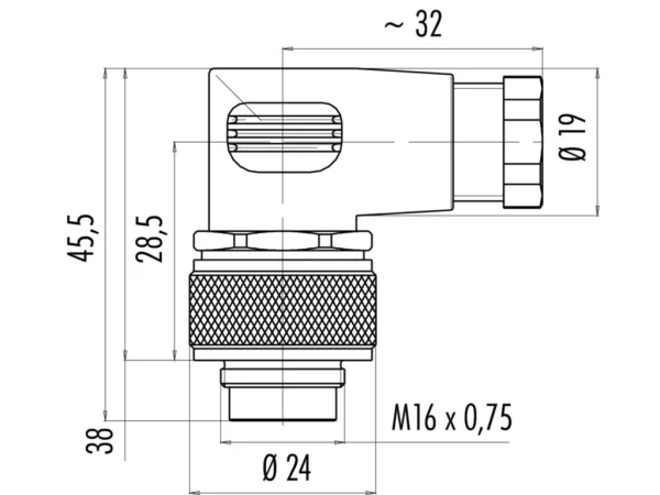 Male angled connector
