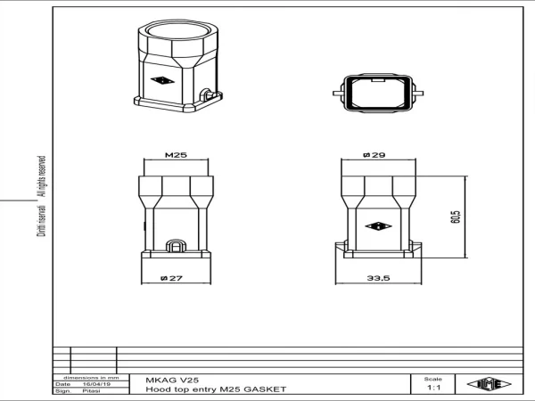 hood, size 21.21, CKA zinc, 2 pegs, 1xM25 top, gasket