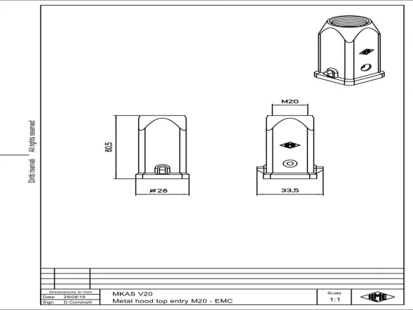 hood, size 21.21, EMC zinc, 2 pegs, 1xM20 top
