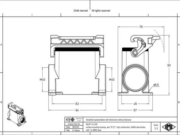 surface mounting housing, size 57.27, IL-BRID stainless steel, 1 lever, 2xM40 side