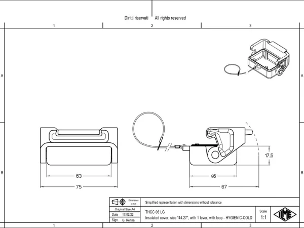 protection cover, size 44.27, T-type C, 1 lever