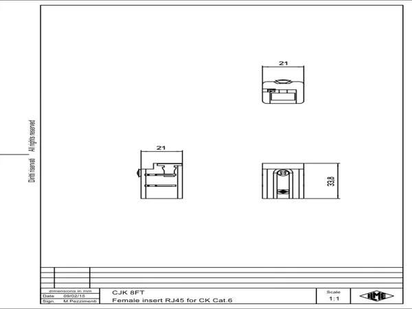 adaptor, size 21.21, with RJ45 female-femal-insert