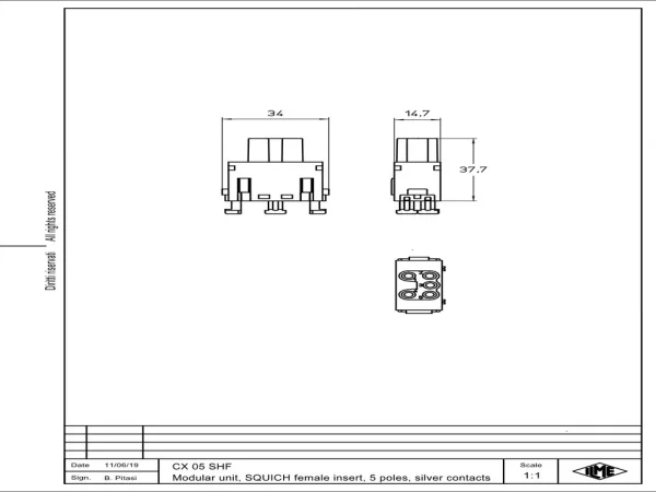female insert, MIXO, 1MU, 5p, silver, SQUICH, 16A, 400V