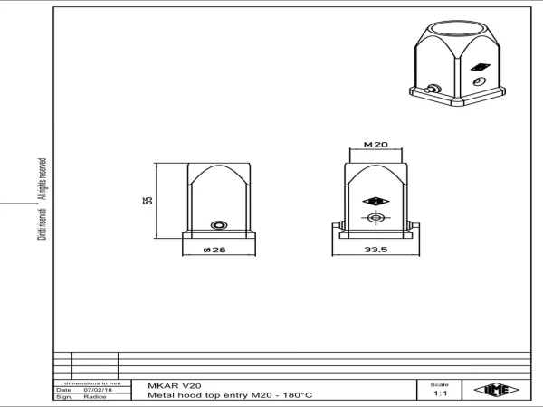 hood, size 21.21, 180°C alu, 2 pegs, 1xM20 top