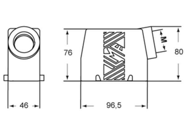 hood, high, size 77.27, T-TYPE plastic, 4 pegs, 1xM32 side, PE-jumper