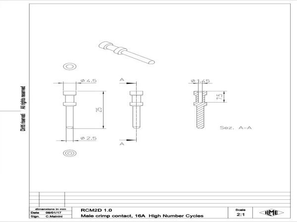 male contact, 1,0mm², gold HNM, crimp, 16A, series CC