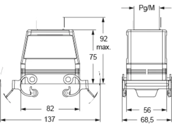 hood, high, size 66.40, C-TYPE alu, 2 levers stainless steel, 1xM32 top