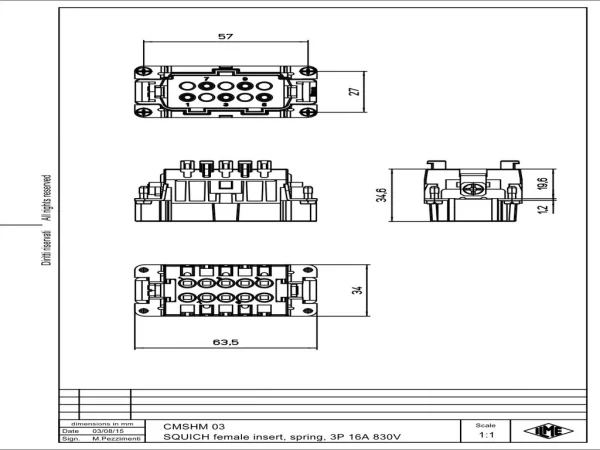 male insert, size 57.27, 3+2p+PE, silver, SQUICH, 16A, 830V